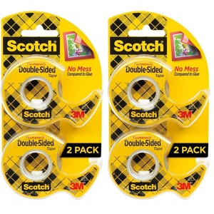 Scotch Double-Sided Tape, 1/2 in x 250 in (12.7 mm x 6.35 m), 3 Pack(0.5 in x 400 in (4 Rolls))