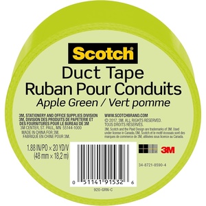 Scotch Duct Tape, 1.88 in x 20 yd, Green Apple, 1 Roll (920-GRN-C)