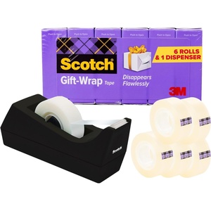 Scotch Gift Wrap Tape with Scotch Desktop Dispenser, 6 Rolls of 3/4″ x 1000″ Each Plus 1 Desktop Tape Dispenser, Great for Gift Wrapping(Tape)