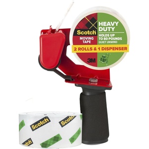 Scotch Heavy Duty Moving Packing Tape, Clear, Makes Packing Easier & Quieter, 1.88 in. x 54.6 yd., 2 Tape Rolls with 1 Heavy Duty Dispenser(2 Tape Rolls + Handheld Dispenser)