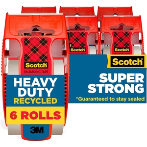 Scotch Heavy Duty Recycled Packaging Tape, Shipping and Packing Tape, 1.88 in x 800 in, 6 Rolls with Dispensers, Red(6 Rolls)