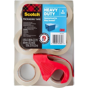 Scotch Heavy Duty Shipping Packing Tape, Clear, Shipping and Packaging Supplies, 1.88 in. x 22.2 yd., 6 Tape Rolls with 1 Dispenser