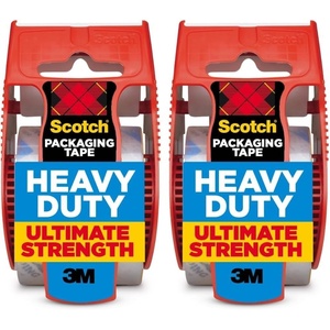 Scotch Heavy Duty Shipping Packing Tape, Clear, Shipping and Packaging Supplies, 1.88 in. x 27.7 yd., 1 Tape Roll with Dispenser(2 Rolls)