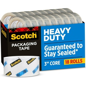 Scotch Heavy Duty Shipping Packing Tape, Clear, Shipping and Packaging Supplies, 1.88 in. x 54.6 yd., 18 Tape Rolls(Standard)