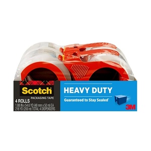 Scotch Heavy Duty Shipping Packing Tape, Clear, Shipping and Packaging Supplies, 1.88 in. x 54.6 yd., 4 Tape Rolls with 4 Dispensers(4 Rolls (Pack of 6))
