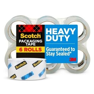 Scotch Heavy Duty Shipping Packing Tape, Clear, Shipping and Packaging Supplies, 1.88 in. x 54.6 yd., 6 Tape Rolls(6 Rolls)