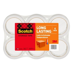 Scotch Long Lasting Storage Packing Tape Rolls, Clear, Storage Tape Withstands Extreme Temperatures, 1.88 in x 54.6 yd, 6 Refill Rolls(Case)