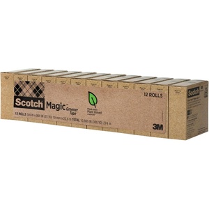 Scotch Magic Greener Tape, Back to School Supplies, Invisible, 0.75 in .x 900 in., 12 Rolls(12 Rolls)