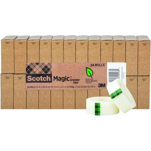 Scotch Magic Greener Tape, Invisible Tape for Fixing Paper, Office Supplies and Back to School Supplies, 0.75 in .x 900 in., 24 Rolls(24 Rolls (Pack of 6))