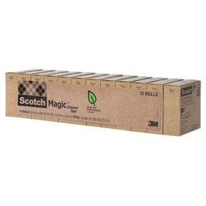 Scotch Magic Greener Tape, Invisible Tape for Fixing Paper, Office Supplies and Back to School Supplies, 0.75 in .x 900 in., 6 Rolls(12 Rolls)