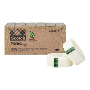 Scotch Magic Greener Tape, Invisible Tape for Fixing Paper, Office Supplies and Back to School Supplies, 0.75 in .x 900 in., 6 Rolls(6 Rolls)