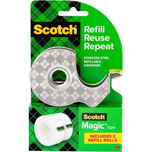 Scotch Magic Stainless Steel Dispenser with 2 Rolls Tape, 3/4 in x 600 in (19 mm x 15.2 m)