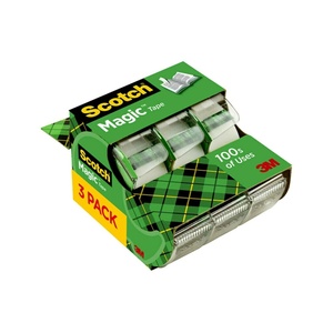 Scotch Magic Tape, 3 Dispensered Rolls, Numerous Applications, Invisible, Clear Tape Engineered for Repairing, 3/4 x 300 Inches(Magic Tape)