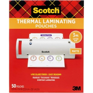 Scotch Matte Thermal Laminating Pouches, Ultra Clear with Matte Finish, Letter Size 8.9 in x 11.4 in, 50-Pack(50-Pack)
