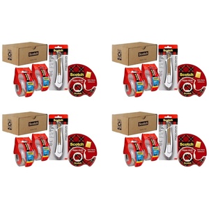 Scotch Shipping Pack, Complete Shipping Tape Dispenser Kit Super Hold Tape, 2 Heavy Duty Packaging Tape Rolls, and a Precision Mini Box Cutter Knife(Shipping Pack (Pack of 4))