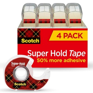 Scotch Super Hold, Transparent, Clear Glossy Finish, 4 Tape Rolls with Dispenser, Tape Rolls for Home Office and School, 3/4 in. x 650 in.(4 Rolls)