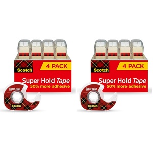 Scotch Super Hold, Transparent, Clear Glossy Finish, 4 Tape Rolls with Dispenser, Tape Rolls for Home Office and School, 3/4 in. x 650 in.(4 Rolls (Pack of 2))