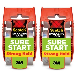 Scotch Sure Start Packing Tape, Clear, Quiet Unwind and Easy Start, 1.88 in. x 22.2 yd., 6 Tape Rolls with Dispensers(2 Rolls)