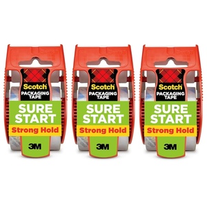 Scotch Sure Start Packing Tape, Clear, Quiet Unwind and Easy Start, 1.88 in. x 22.2 yd., 6 Tape Rolls with Dispensers(3 Rolls)
