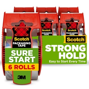 Scotch Sure Start Packing Tape, Clear, Quiet Unwind and Easy Start, 1.88 in. x 22.2 yd., 6 Tape Rolls with Dispensers(6 Rolls)
