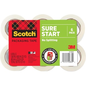 Scotch Sure Start Packing Tape, Clear, Quiet Unwind and Easy Start, 1.88 in. x 25 yd., 6 Tape Rolls, Designed for Packing, Shipping and Mailing, No Splitting or Tearing, 1.5″ Core, Packaging May Vary(6 Rolls)