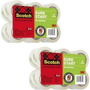 Scotch Sure Start Packing Tape, Clear, Quiet Unwind and Easy Start, 1.88 in. x 25 yd., 6 Tape Rolls, Designed for Packing, Shipping and Mailing, No Splitting or Tearing, 1.5″ Core, Packaging May Vary(12 rolls)