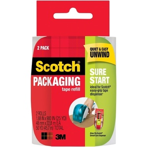 Scotch Sure Start Packing Tape, Clear, Quiet Unwind and Easy Start, 1.88 in. x 25 yd., 6 Tape Rolls, Designed for Packing, Shipping and Mailing, No Splitting or Tearing, 1.5″ Core, Packaging May Vary(2 Rolls)
