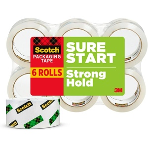 Scotch Sure Start Shipping Packaging Tape, 1.88″ x 54.6 yd, Designed for Packing, Shipping and Mailing, Quiet Unwind, No Splitting or Tearing, 3″ Core, Clear, 1 Roll (345)(6 Rolls)