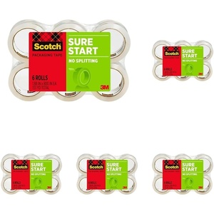 Scotch Sure Start Shipping Packaging Tape, 1.88″ x 54.6 yd, Designed for Packing, Shipping and Mailing, Quiet Unwind, No Splitting or Tearing, 3″ Core, Clear, 1 Roll (345)(6 Rolls (Pack of 5))