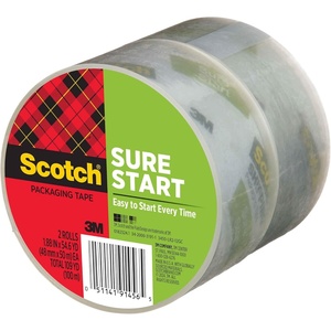 Scotch Sure Start Shipping Packaging Tape, 1.88″ x 54.6 yd, Designed for Packing, Shipping and Mailing, Quiet Unwind, No Splitting or Tearing, 3″ Core, Clear, 1 Roll (345)(2 Rolls)