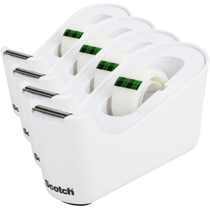 Scotch Tape Dispenser, White, Great for School or Office and Includes 1 Roll of Scotch Magic Tape 3/4 in x 350 in, ABS Material((Pack of 4))