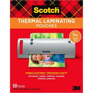 Scotch Thermal Laminating Pouches, 100 Count, Clear, 5 mil., Laminate Business Cards, Banners and Essays, Ideal Office or School Supplies, Fits Letter Sized (8.9 in. × 11.4 in.) Paper(50-Pack)