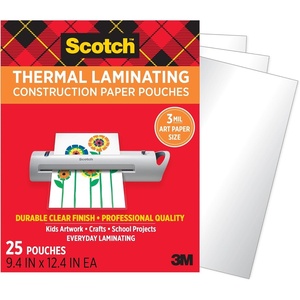 Scotch Thermal Laminating Pouches for Construction Paper, 3 Mil, 9 x 12 Size, Everyday Laminating, Kids Artwork, Crafts & School Projects, Requires 13 Inch Laminator Machine, 25 Laminator Pouches