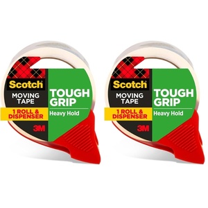 Scotch Tough Grip Moving Packing Tape, Clear, Moving Tape that Secures Boxes up to 80 Pounds, 1.88 in. x 54.6 yd., 1 Tape Roll(1 Roll (Pack of 2))