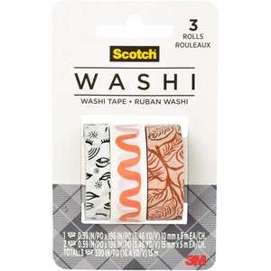 Scotch Washi Tape, Blush Tone Patterns, 3 Rolls, Assorted Sizes, Great for Bullet Journaling, Scrapbooking and DIY Décor (C1017-3-P38)