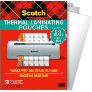 Scotch dry erase Thermal Laminating Pouches, 50-Pack, Works with Dry Erase Markers, Reuseable Worksheets, Calendars, Checklists, 8.9 x 11.4 Inches, Letter Size, Clear Professional Finish (TP3854-50DE)(11-2/5 in. X 8-15/16 in.)