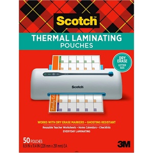 Scotch dry erase Thermal Laminating Pouches, 50-Pack, Works with Dry Erase Markers, Reuseable Worksheets, Calendars, Checklists, 8.9 x 11.4 Inches, Letter Size, Clear Professional Finish (TP3854-50DE)(50-Pack)