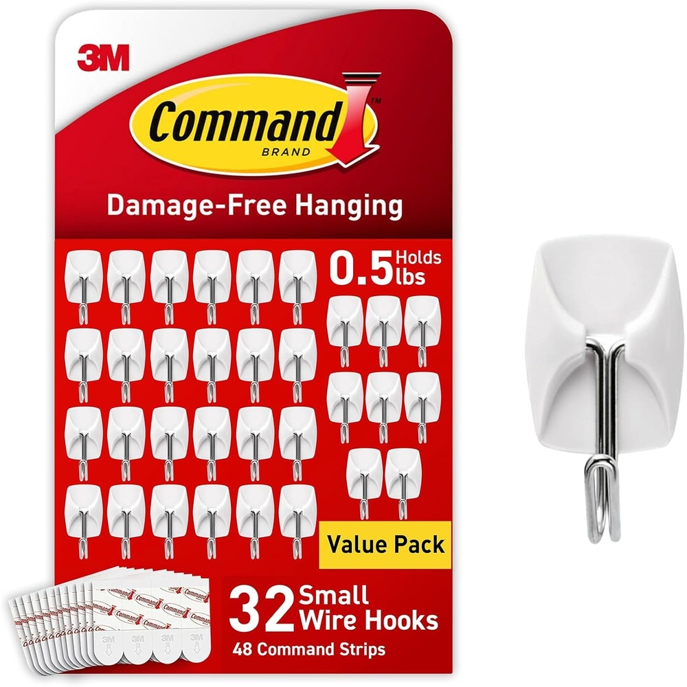 image:imageCommand Small White Wire Hooks 16 Hooks 24 Strips  DamageFree Hanging with Adhesive No Tools Wall Hooks for Hanging Decorations in Living Spaces Holds up 05 lbSmall 32 Hooks