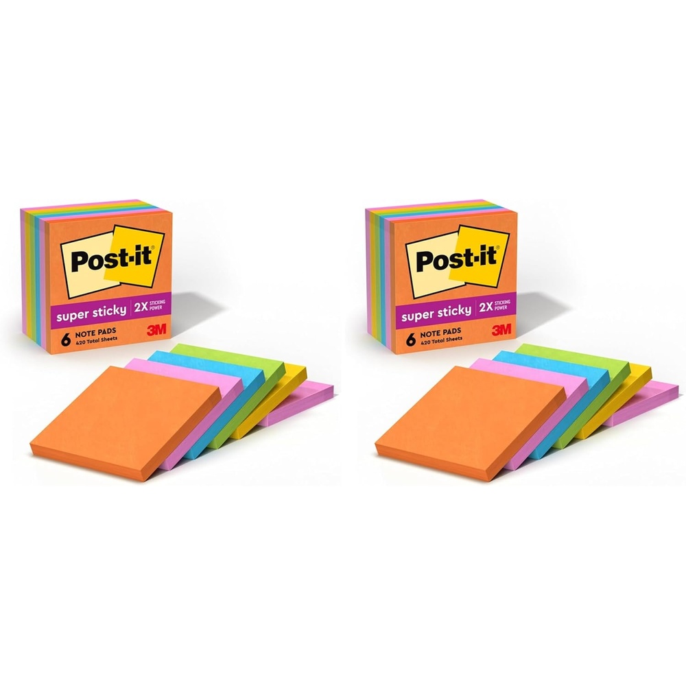 image:imagePostit Super Sticky Notes 3 x 3 in Neon Fizz 6 Pads 70 SheetsPad  School Supplies and Oce Supplies 2X the Sticking Power3x3 Pack of 2