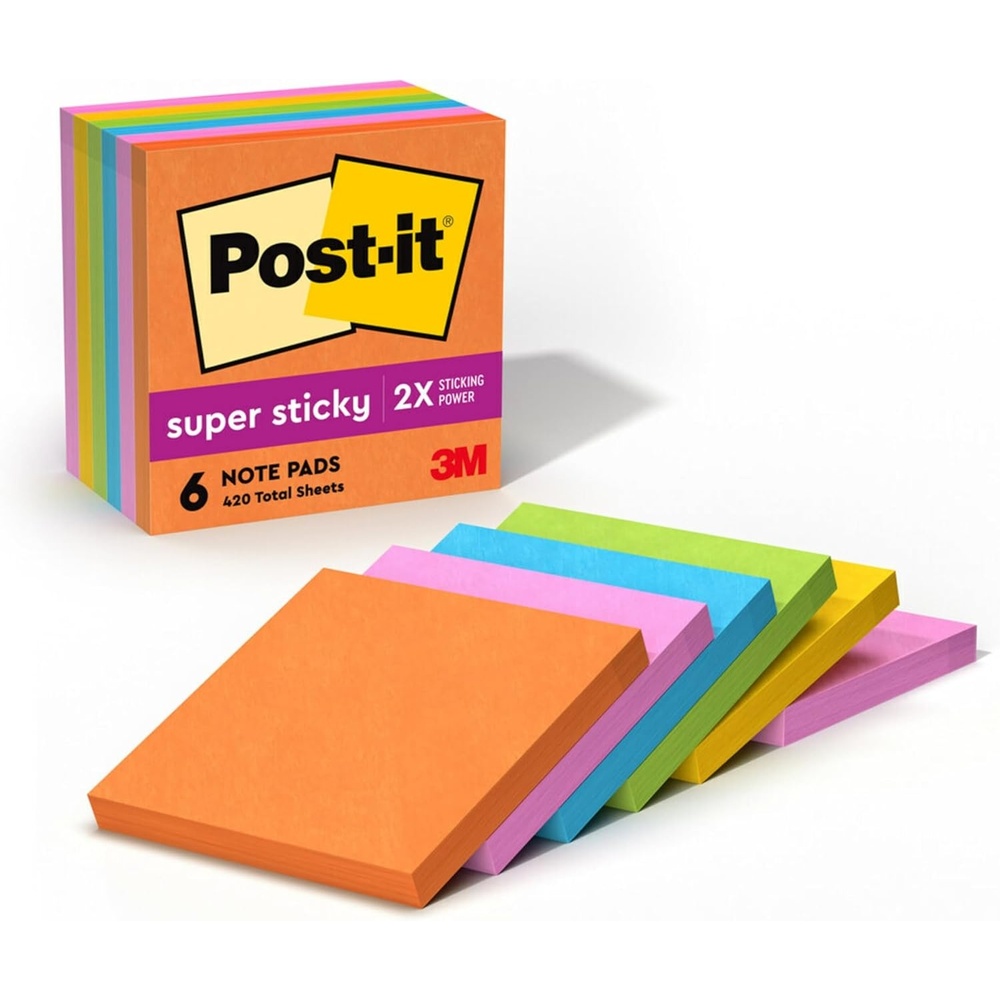image:imagePostit Super Sticky Notes 3 x 3 in Neon Fizz 6 Pads 70 SheetsPad  School Supplies and Oce Supplies 2X the Sticking Power96 x 5