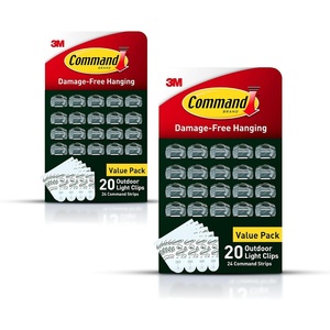 Command Outdoor Light Clips, Clear, 20 Clips, 24 Weather Resistant Strips | Damage-Free Hanging Light Clips with Adhesive Strips, No Tools Mini Wall Hooks for Hanging Decorations in Living Spaces(2 Pack)