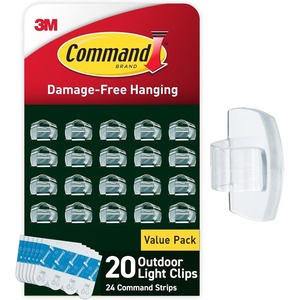 Command Outdoor Light Clips, Clear, 20 Clips, 24 Weather Resistant Strips | Damage-Free Hanging Light Clips with Adhesive Strips, No Tools Mini Wall Hooks for Hanging Decorations in Living Spaces(20 Clips)