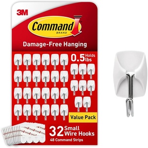 Command Small White Wire Hooks, 16 Hooks, 24 Strips | Damage-Free Hanging with Adhesive No Tools Wall Hooks for Hanging Decorations in Living Spaces, Holds up 0.5 lb(Small (32 Hooks))
