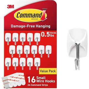 Command Small White Wire Hooks, 16 Hooks, 24 Strips | Damage-Free Hanging with Adhesive No Tools Wall Hooks for Hanging Decorations in Living Spaces, Holds up 0.5 lb(Small (16 Hooks))