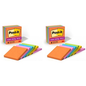 Post-it Super Sticky Notes, 3 x 3 in, Neon Fizz, 6 Pads, 70 Sheets/Pad | School Supplies and Oﬃce Supplies, 2X the Sticking Power(3″x3″ (Pack of 2))