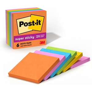 Post-it Super Sticky Notes, 3 x 3 in, Neon Fizz, 6 Pads, 70 Sheets/Pad | School Supplies and Oﬃce Supplies, 2X the Sticking Power(9.6″ x 5″)